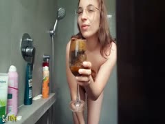 A horny slut drinking her urine and eating her feces